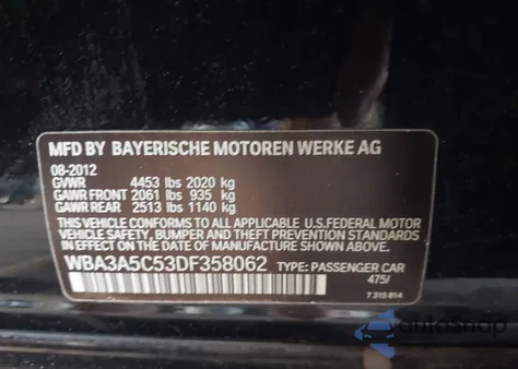 2013 BMW 328I z USA, uszkodzony, nr VIN WBA3A5C53DF358062